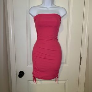 Pink Bodycon Strapless Ruched Dress